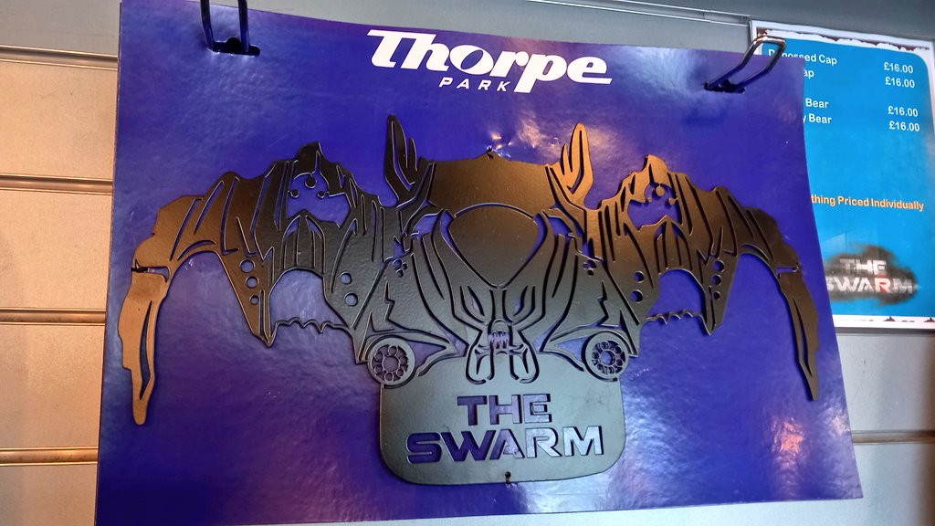 £25 for a metal banner to put anywhere, and this is truly unique merchandise I've seen at @THORPEPARK 

#theswarm #thorpepark #merchandise