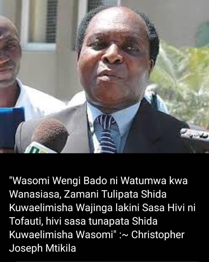 HOJA ya leo ni kuwa Marehemu Mchungaji Mtikila 👇 alisema wasomi wa sasa wanahitaji kuelimishwa kama vile wajinga walivyokuwa wanaelimishwa zamani. 👉🏾 Je ni jambo gani moja unadhani wasomi wanafanya linaloonyesha wanakuwa kama vile ni watumwa wa wanasiasa?