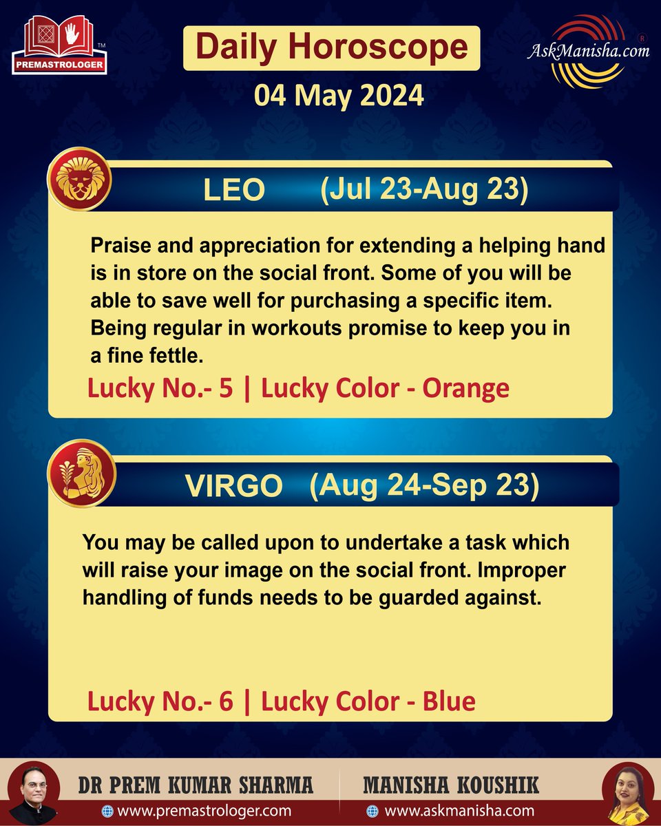 Daily Horoscope 04-May-2024 Horoscope is based on Sun sign.    
Reach us at +919650015920 wa.me/919650015920 
Read More: askmanisha.com/daily-horoscope #aries #taurus #gemini #cancer #leo #virgo #askmanisha