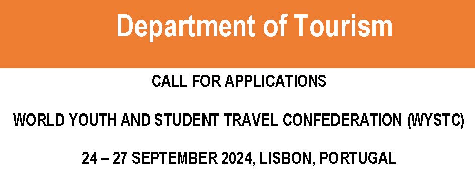 #TourismIncentive: CALL FOR APPLICATIONS WORLD YOUTH AND STUDENT TRAVEL CONFEDERATION (#WYSTC) The Department of Tourism, through IMASP, invites eligible tourism enterprises to apply and participate at the WYSTC. Read more here: tinyurl.com/46dmfncb #WeDoTourism