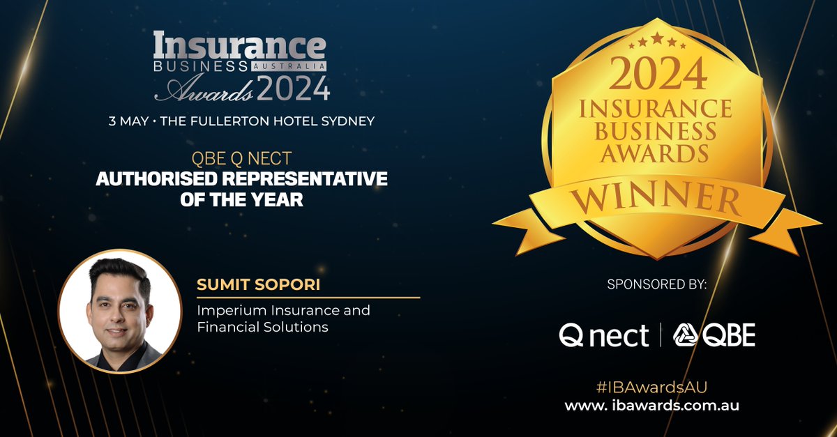 A big round of applause to Sumit Sopori from Imperium Insurance and Financial Solutions for clinching the QBE Q Nect Authorized Representative of the Year award at the #IBAwardsAU 2024! 🏆 

Find out more here: hubs.la/Q02vjHdq0