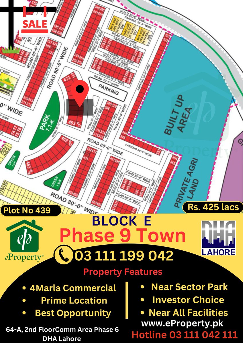 eProperty® Offer 4Marla Commercial Plot for sale in DHA Lahore Phase 9 Town Block-E (#PlotE439) Available on Reasonable Price Meeting Possible.
 #BlockE #IjazArifDHA #eProperty  #Phase9Town #CentralLocation #Punjab #PakistanCricket #LocalElections2024 #r4today