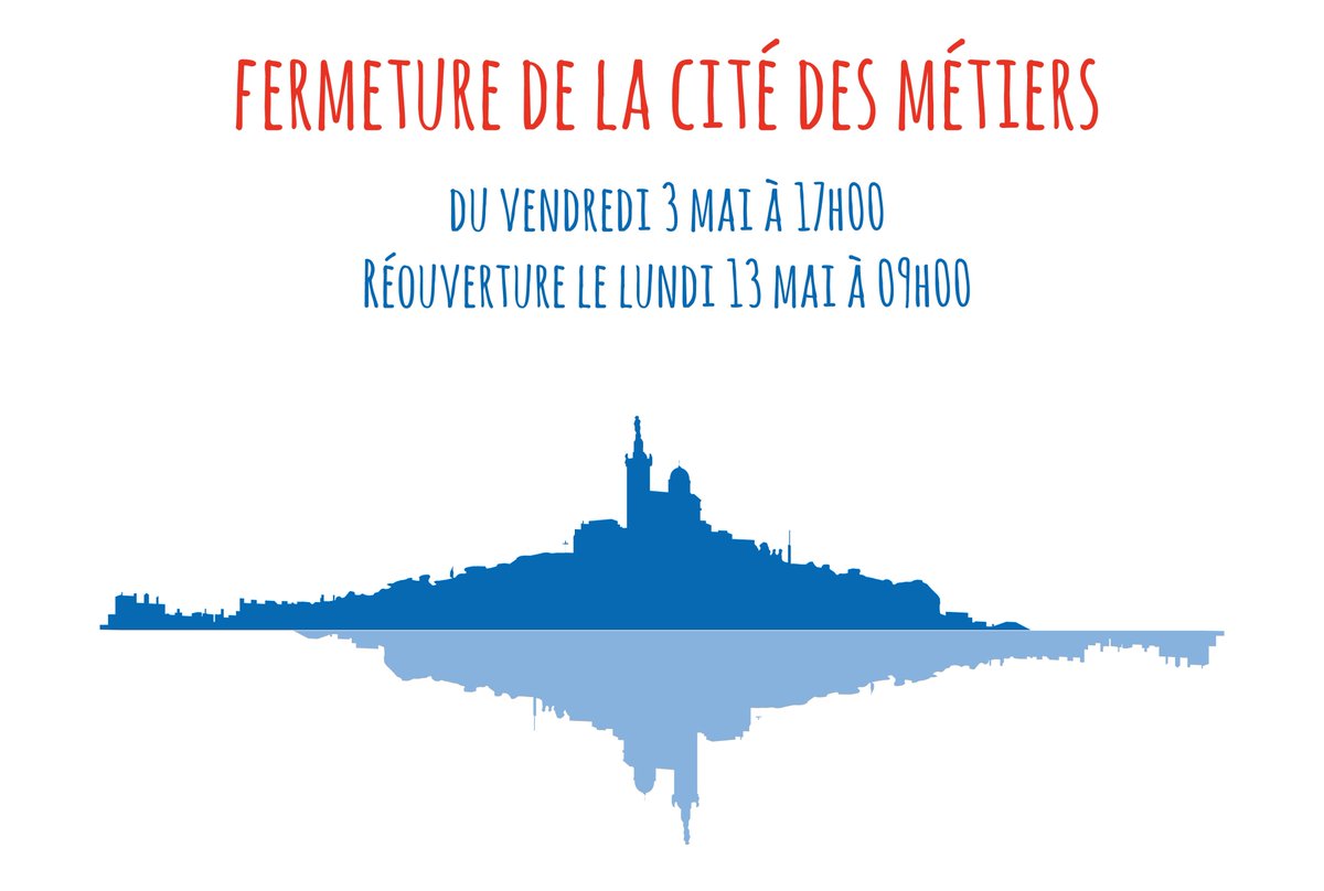 📢|INFORMATION|📢
La Cité des métiers sera fermée la semaine prochaine. RDV lundi 13 mai à partir de 9h !