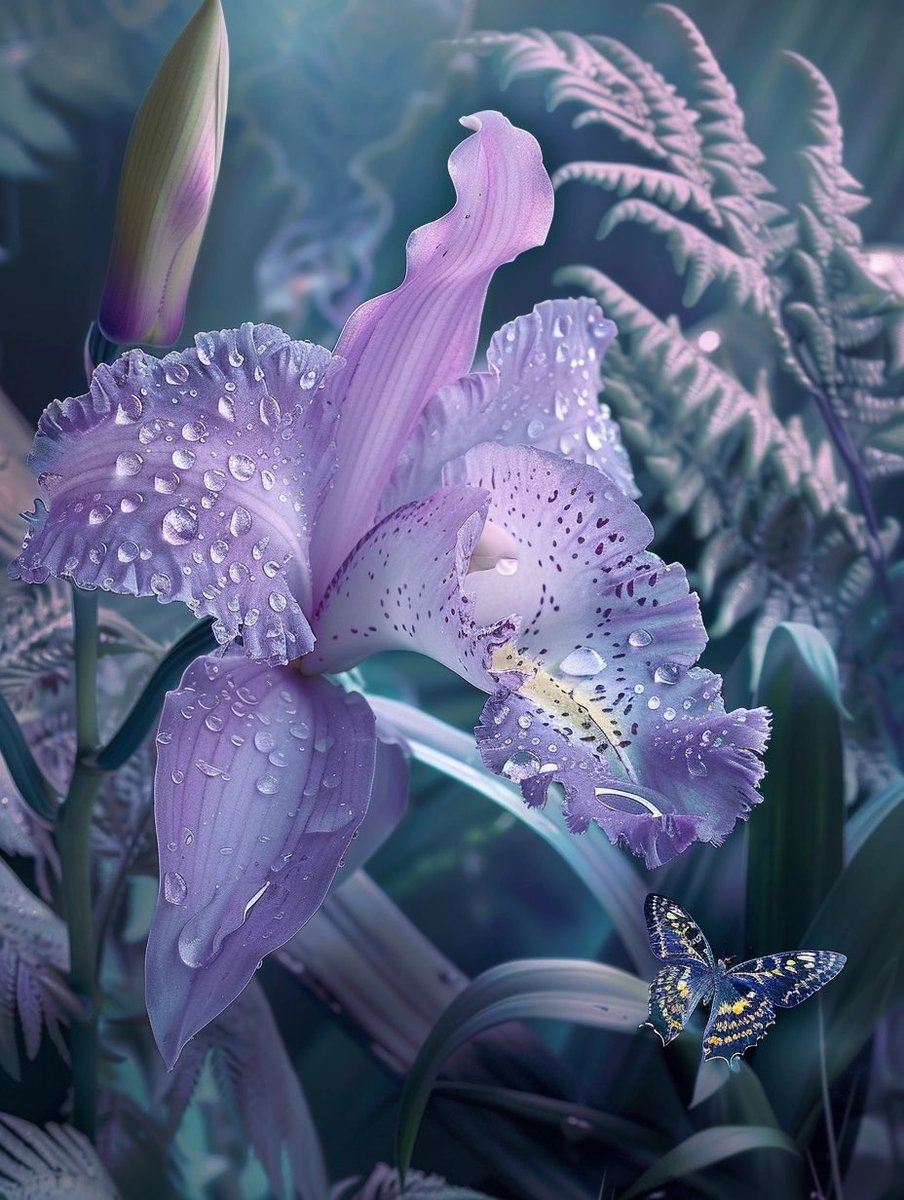 Dew-kissed petals glow, Orchid whispers morning light, Nature’s silent song. #aiart, #aiartcommunity, #AIArtworks,