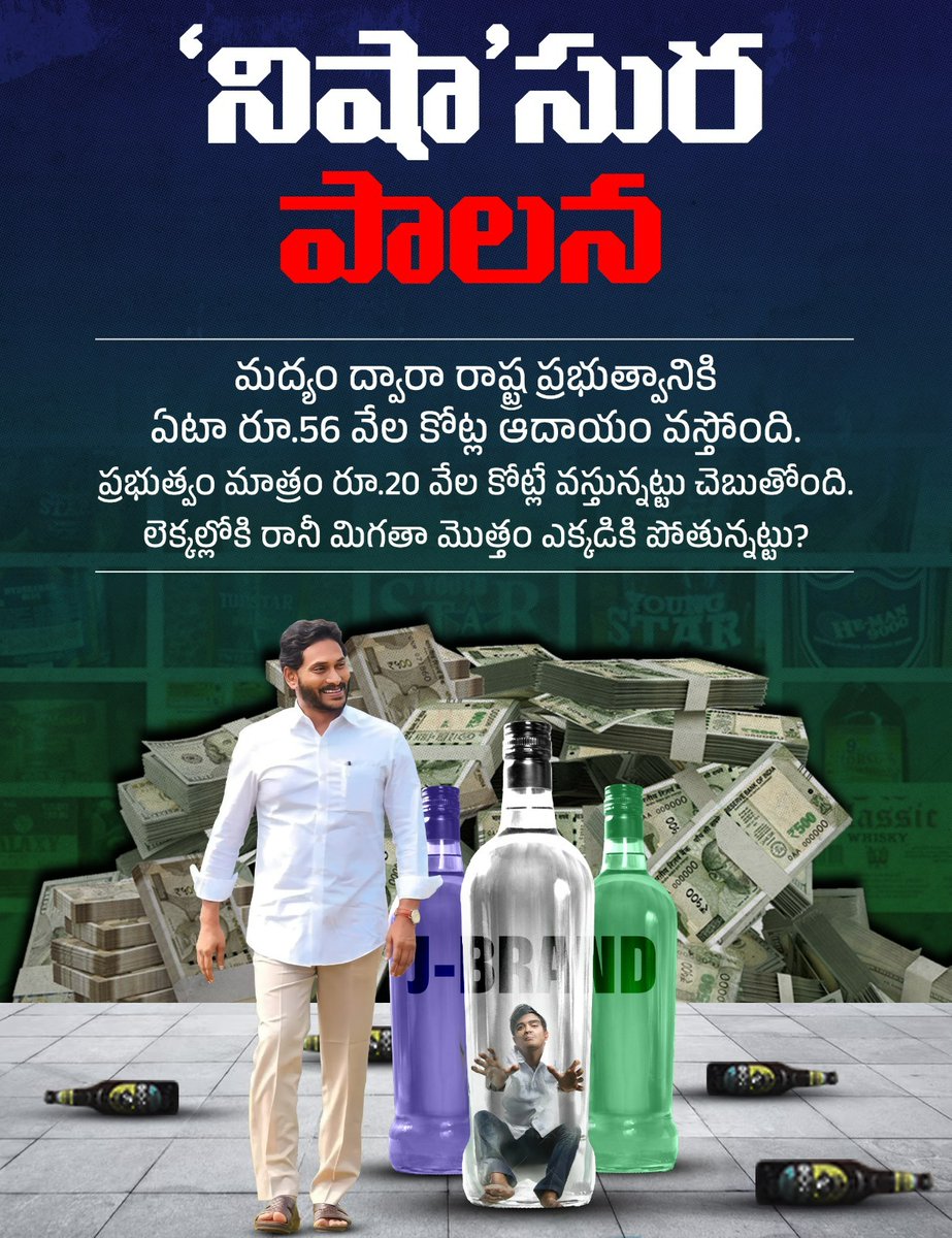 వైకాపా ప్రభుత్వం జె-బ్రాండ్ మద్యాన్ని అమ్ముతూ...అమాయకుల్ని పొట్టన పెట్టుకుంది. కల్తీ మద్యం ద్వారా దోచుకున్న ఆదాయాన్ని జగన్ తాడేపల్లి ప్యాలెస్ లో దాచుకున్నాడు. #JaganLiquorKillingPeople #AndhraPradesh