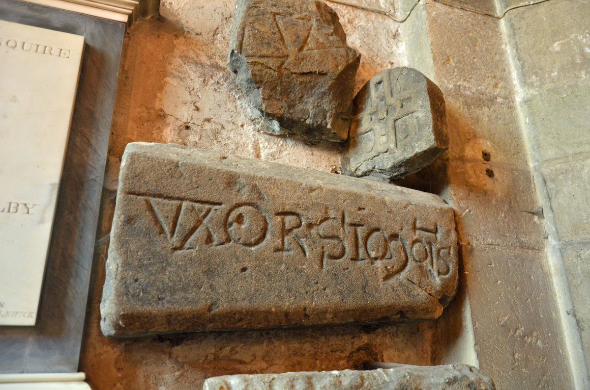 #Alnwick 13th century grave cover of the wife of Simon of Lucker - Latin inscription Vxorsimois in St Michael's Church Alnwick Northumberland.

Photographed on this day 3rd May 2017.