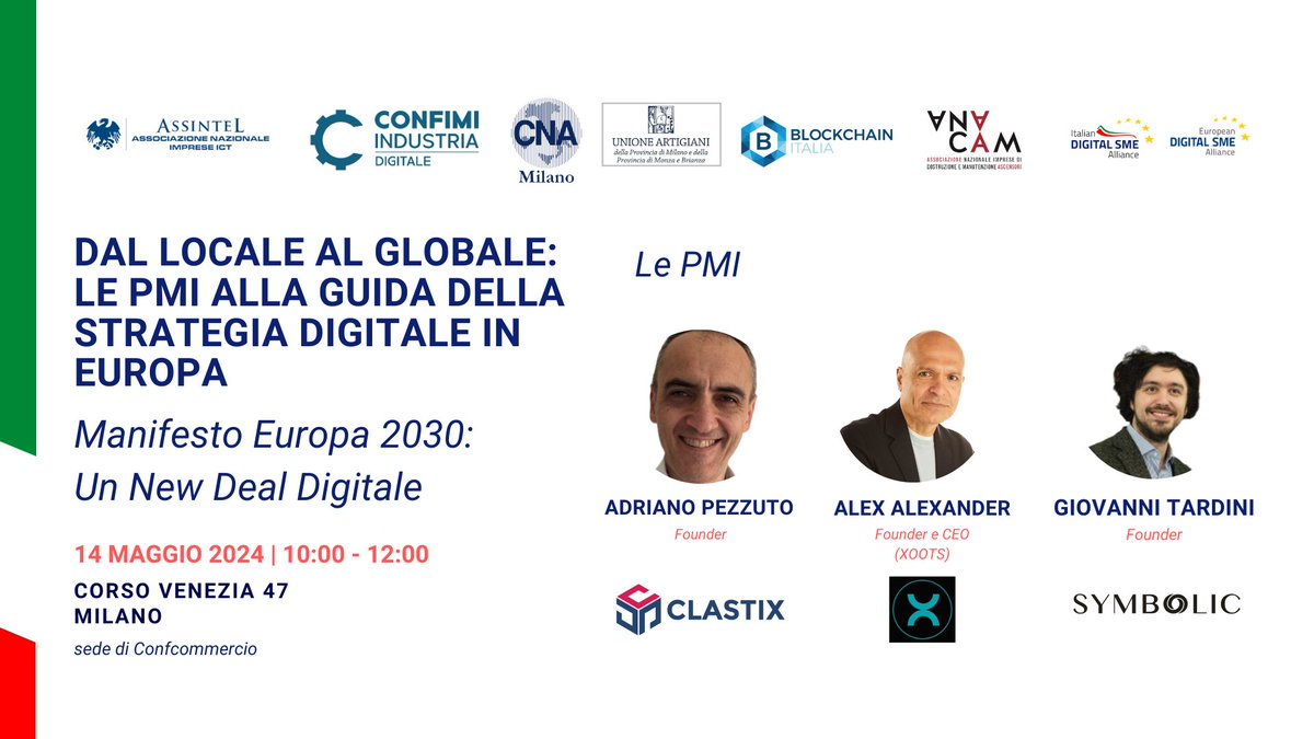 Dal locale al globale: le PMI alla guida della strategia digitale in #Europa

🗓 14 Maggio
⏰ 10:00 - 12:00
📍 Corso Venezia 47

Durante l'evento verranno analizzate sfide e opportunità per le #PMI italiane in vista della nuova legislatura #UE. 

Agenda👉t.ly/QX942