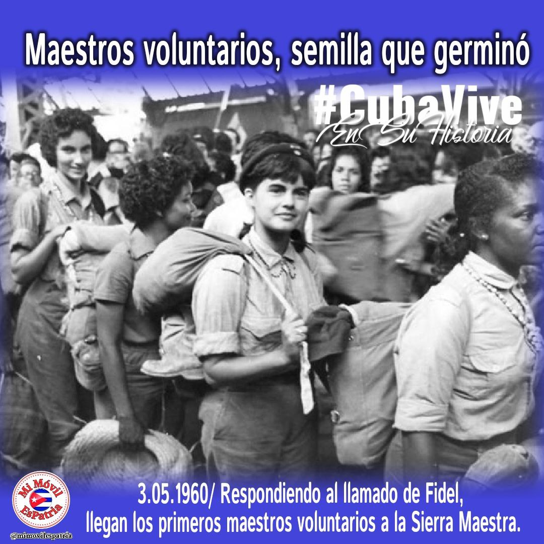 El 3 de mayo de 1960 llegan los primeros maestros voluntarios a la Sierra Maestra, tras el llamado de Fidel para erradicar el analfabetismo en Cuba. A 64 años #CubaViveEnSuHistoria #FidelPorSiempre #MiMóvilEsPatria