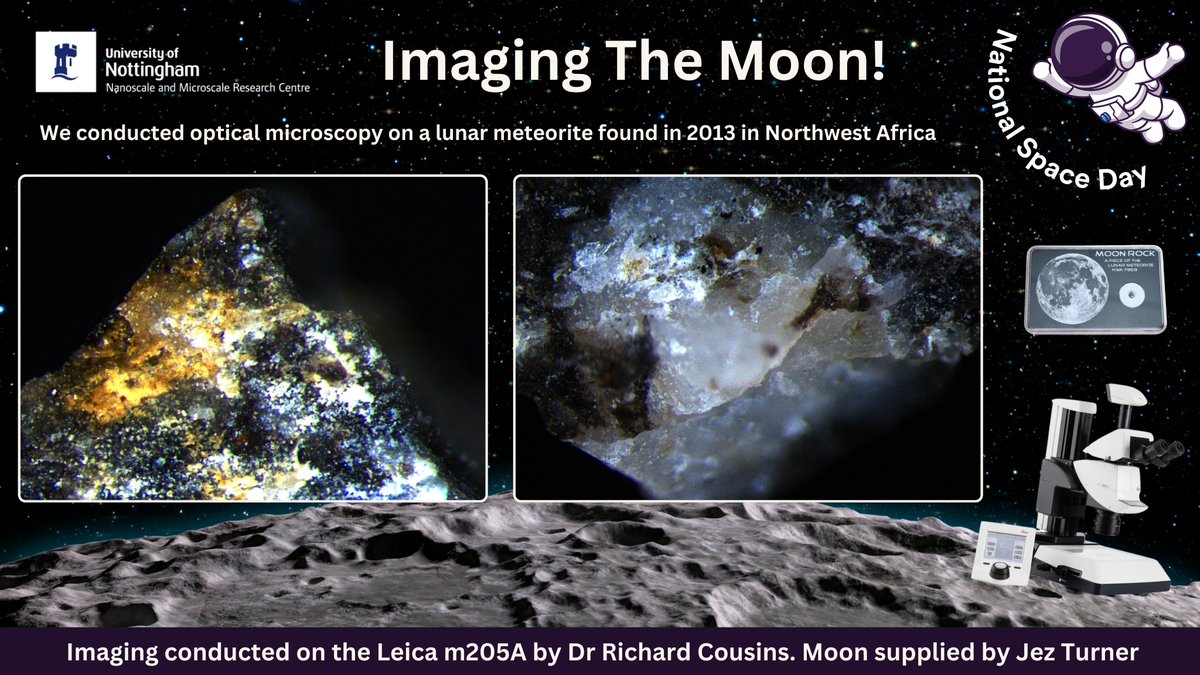 One small step for optical microscopy, one giant leap for the nmRC! 🌙 Dr Richard Cousins imaged THE MOON as part of our celebration of #NationalSpaceDay today. This lunar meteorite was found in Northwest Africa in 2013. Thanks to @mtheory123 for supplying The Moon!