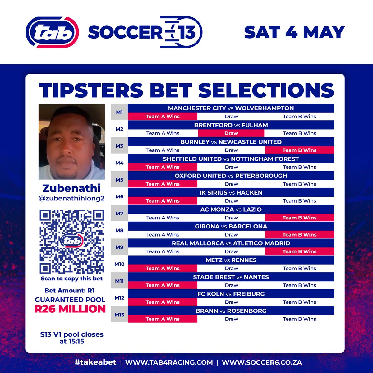 There we go again........ Weekend special there by @TabSouthAfrica m.tab4racing.com/tabs/soccer/20… The pool is currently at 2.9 Million