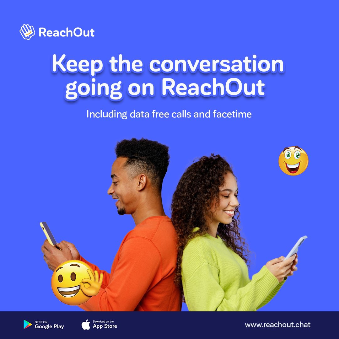 Keep the conversation going on ReachOut!!!

#Funfact : Data you buy on ReachOut Don't Expire!

Playstore: bit.ly/44Ti9nI

#ReachOutApp #DownloadNow #Freedata  #NoDataNoWorries #CrystalClearCalls
