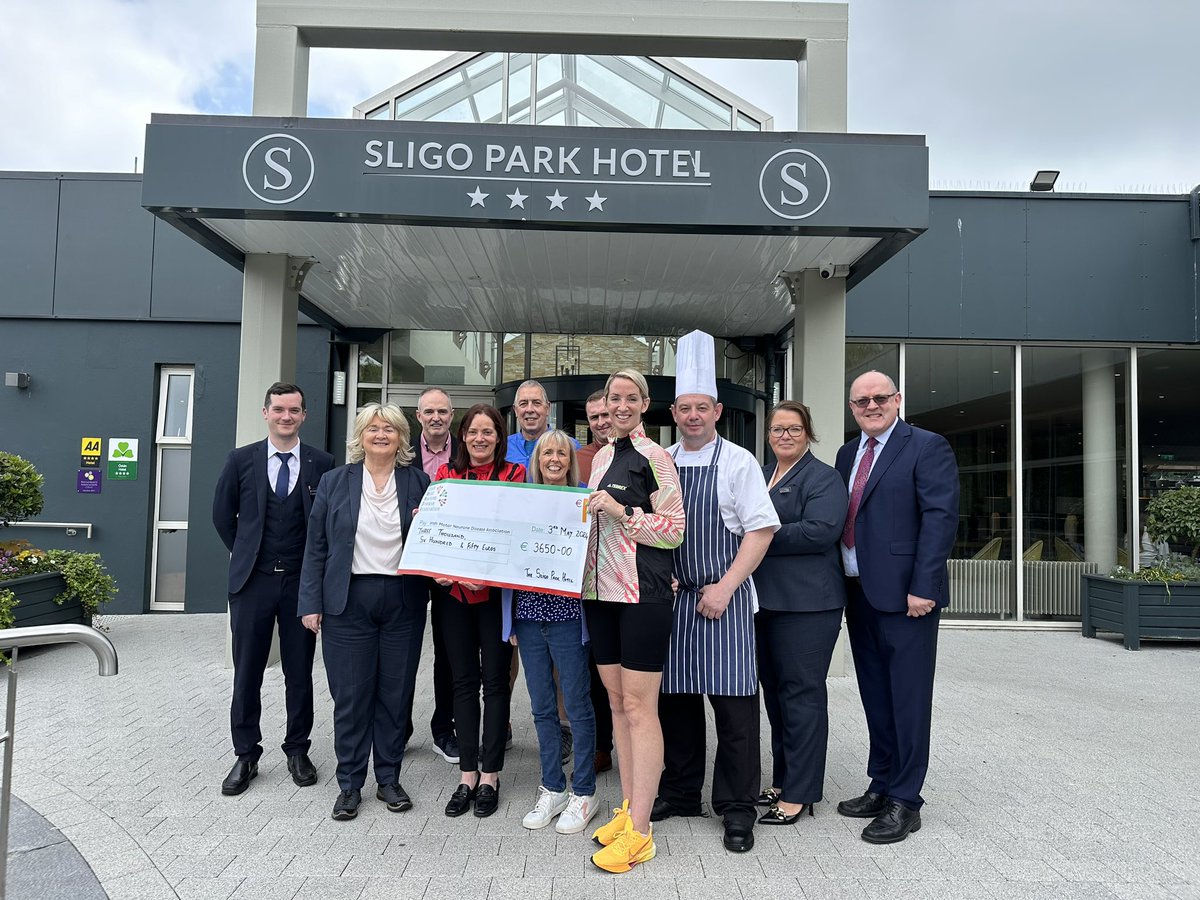 We were delighted to present a cheque for € 3,650 to Fidelma Rutledge IMNA. Also in photo Joe and Carmel Mahon and family and Sligo Park Staff. Thank you to everyone who supported our fundraisers. #charityfundraising #charity #IMNDA #irishmotorneuronedisease