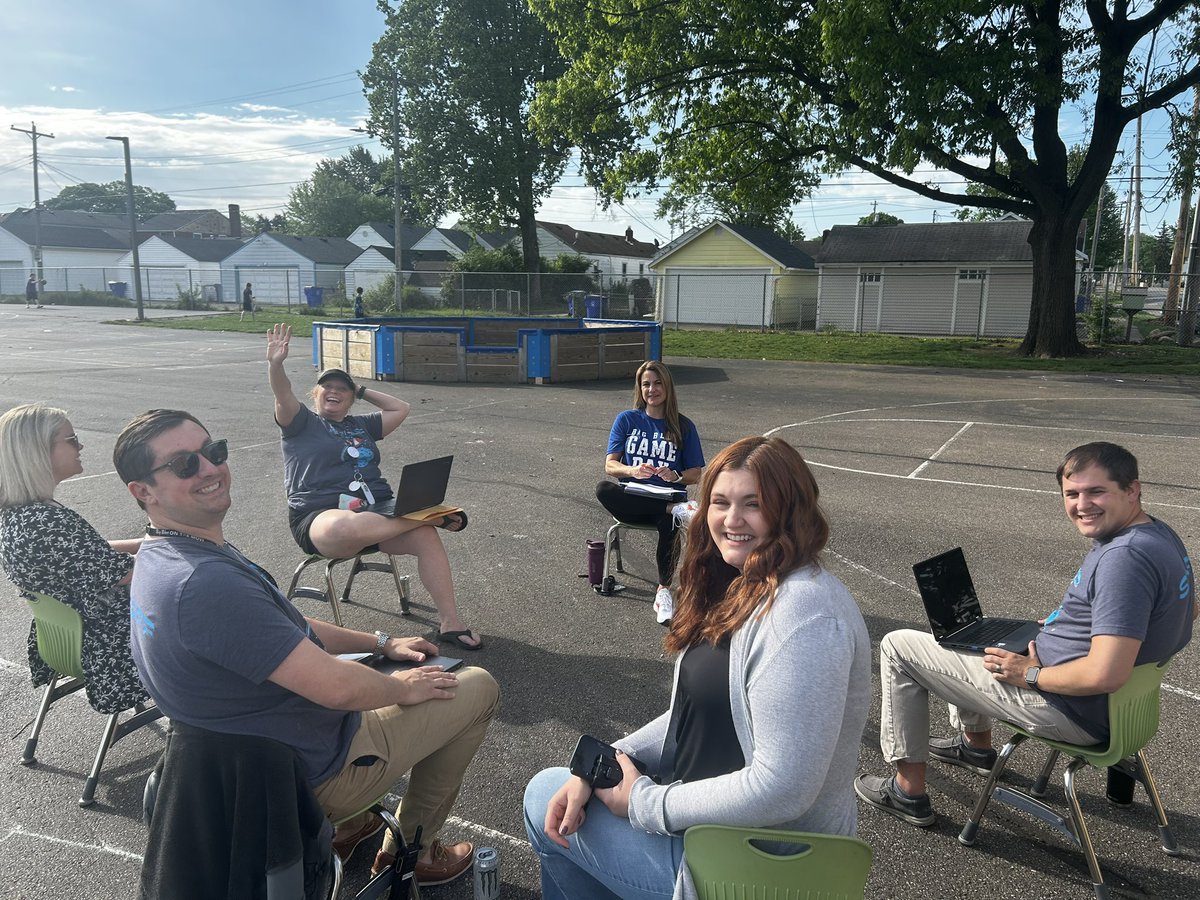 Can you tell this team is happy about the warm weather? ☀️ 6th grade MTSS meeting out on the playground <a href="/Hamilton_HLE/">Highland Elementary</a> <a href="/RyanBrittonEdu/">Ryan Britton</a> <a href="/mrswhitesfss/">Amanda White</a> <a href="/HL_MrCarlton/">Ryan Carlton</a>