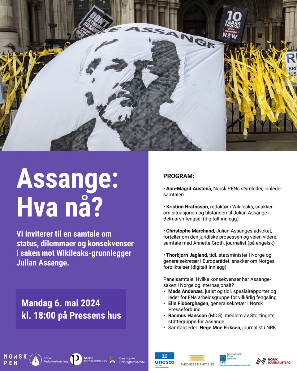 Hva skjer i #Assange-saken? Mandag 6. mai kl. 18.00 inviterer vi til samtale på @Pressenshus: