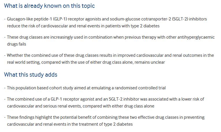 According to a landmark observational study totalling 15,638 patients just published in The BMJ, combinig GLP-1 receptor agonists and SGLT-2 inhibitors was associated with a lower risk of major adverse cardiovascular events and serious renal events compared with either drug…