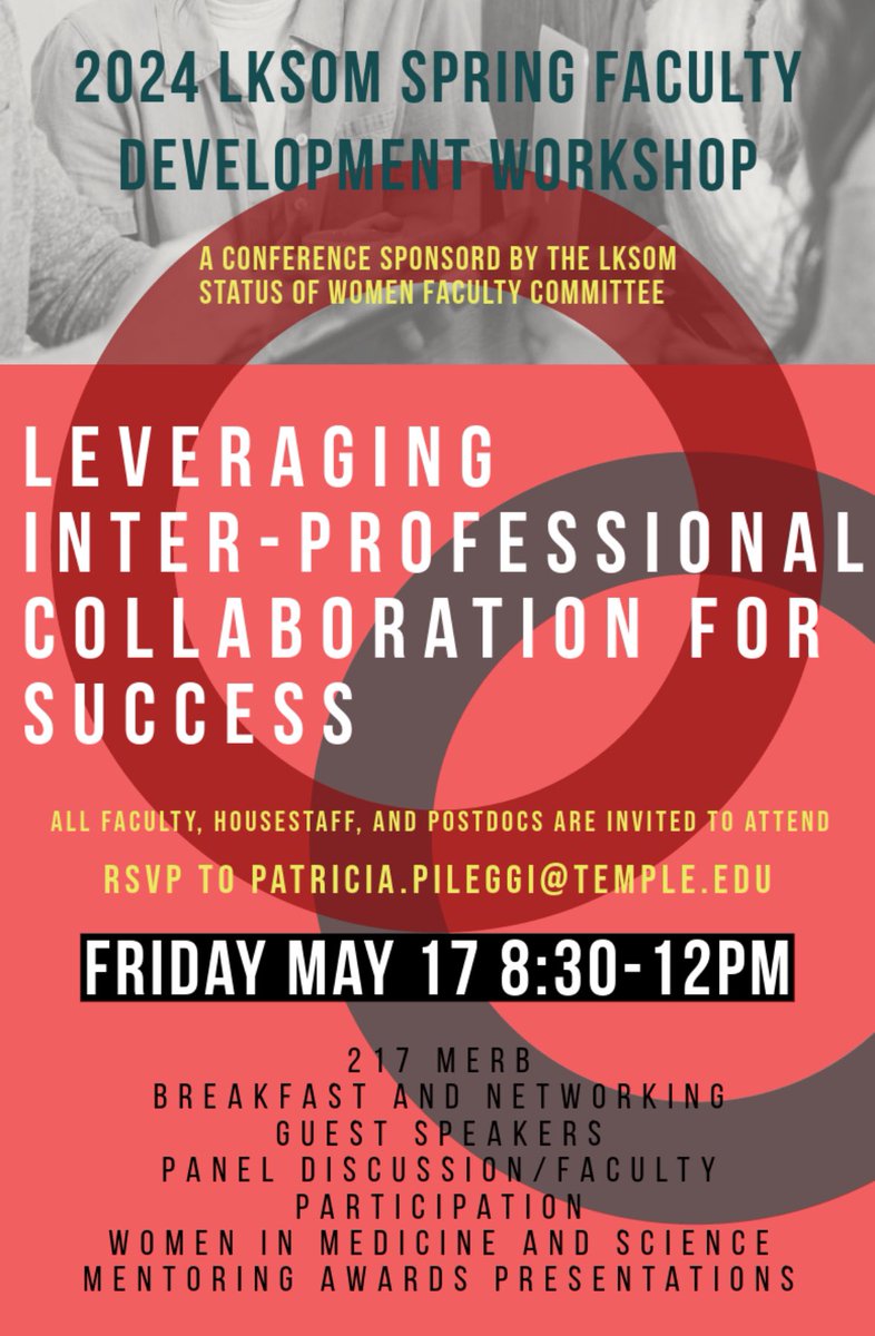 LKSOM Status of Women Faculty Committee (@owlwomenfaculty) on Twitter photo Just 2 weeks away: <a href="/OwlWomenFaculty/">LKSOM Status of Women Faculty Committee</a> is thrilled to host <a href="/templemedschool/">Temple Med School</a> faculty Dr. Silvia Fossati (<a href="/FossatiSLab/">Silvia Fossati</a>), Dr. Jessica Beard (<a href="/jessicahbeard/">Jessica Beard, MD, MPH</a>) and Dr. Nina O’Connor to share their perspectives on leveraging inter-professional collaboration for success. Just 2 weeks away: <a href="/OwlWomenFaculty/">LKSOM Status of Women Faculty Committee</a> is thrilled to host <a href="/templemedschool/">Temple Med School</a> faculty Dr. Silvia Fossati (<a href="/FossatiSLab/">Silvia Fossati</a>), Dr. Jessica Beard (<a href="/jessicahbeard/">Jessica Beard, MD, MPH</a>) and Dr. Nina O’Connor to share their perspectives on leveraging inter-professional collaboration for success.