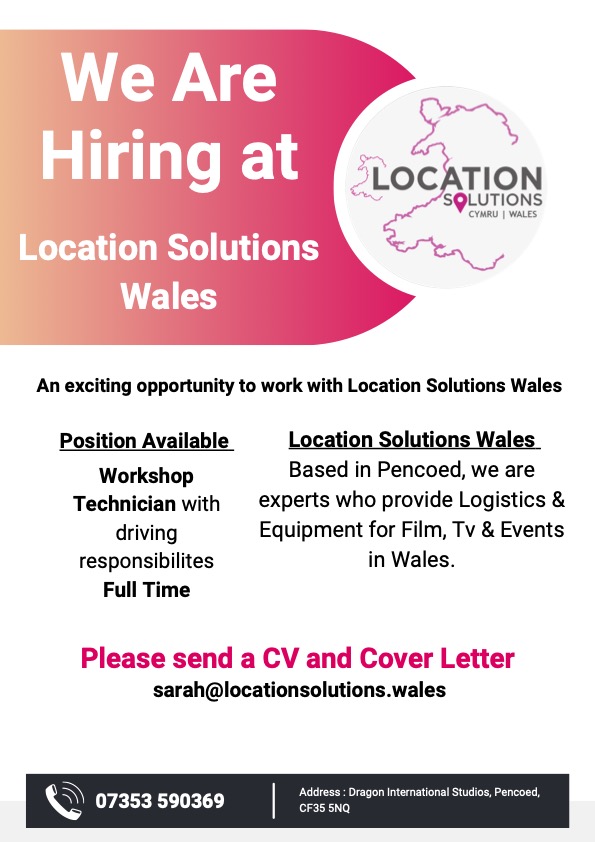 The wonderful team at Location Solutions Wales are seeking a 'Workshop Technician'! To find out more, please head to screenalliancewales.com/vacancies