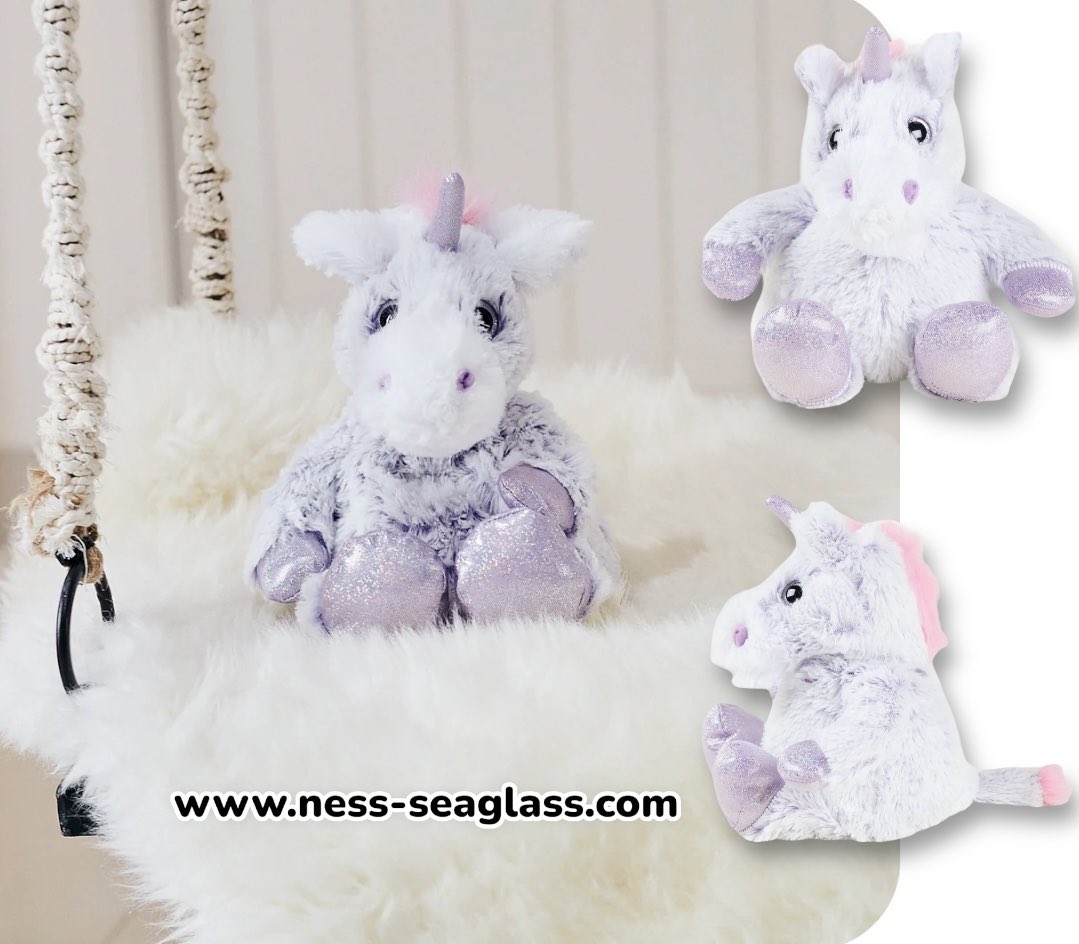 Back in stock! Purple Marshmallow Unicorn Warmies. Perfect for snuggly warm hugs. Lavender scented and weighted these adorable unicorns are incredibly popular and regularly go out of stock! #MHHSBD