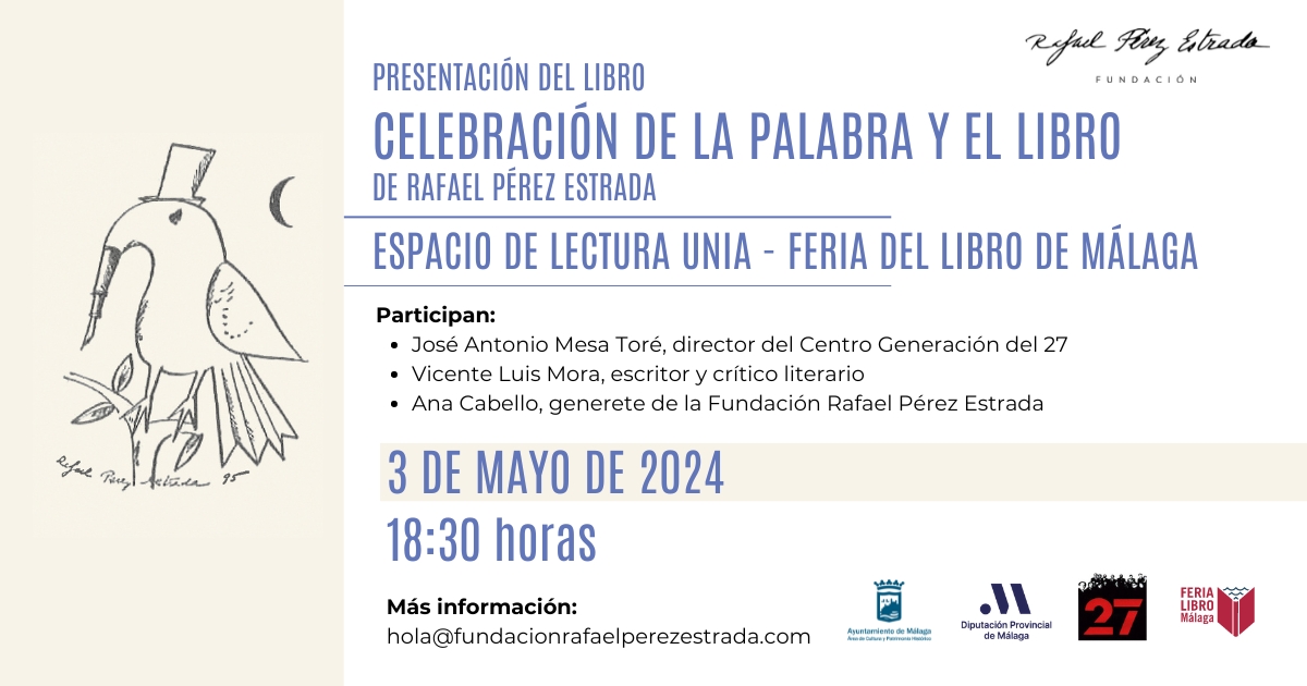 Hoy te esperamos en la @FLMalaga con la presentación de 'Celebración de la Palabra y el Libro'. Este volumen, impreso artesanalmente por la Antigua Imprenta Sur, recoge el discurso que Rafael Pérez Estrada dio en la Feria del Libro de Málaga de 1991 🖤