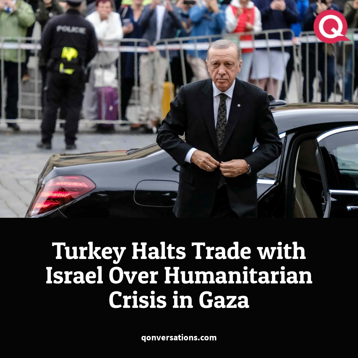 #Turkey #GazaStraving #GazaWar Turkey has decided to halt all trade with Israel in response to what it has called a “worsening humanitarian tragedy” in Gaza. Find out more: qonversations.com/turkey-halts-t…