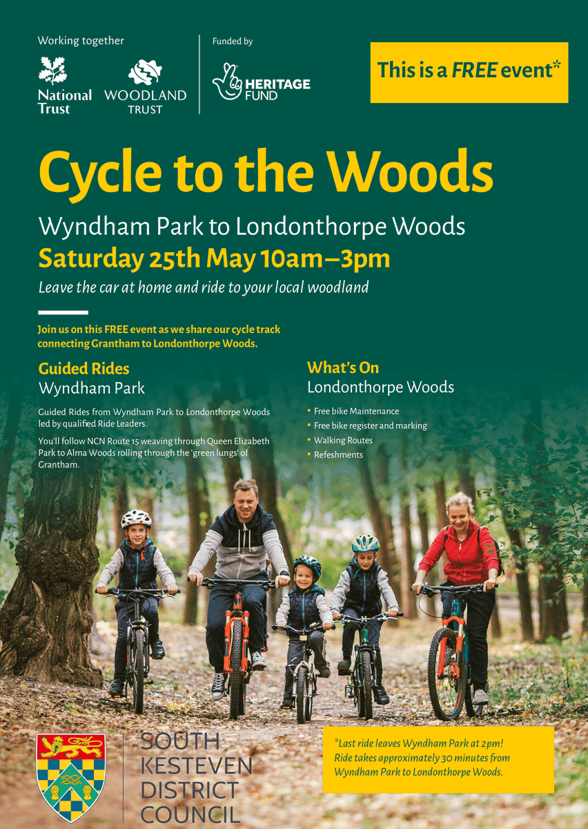 Cycle to the Woods is returning on Saturday 25 May, between 10am - 3pm! Leave the car at home, cycle from Wyndham Park to Londonthorpe Woods, and join us for the free event. Discover more.👇