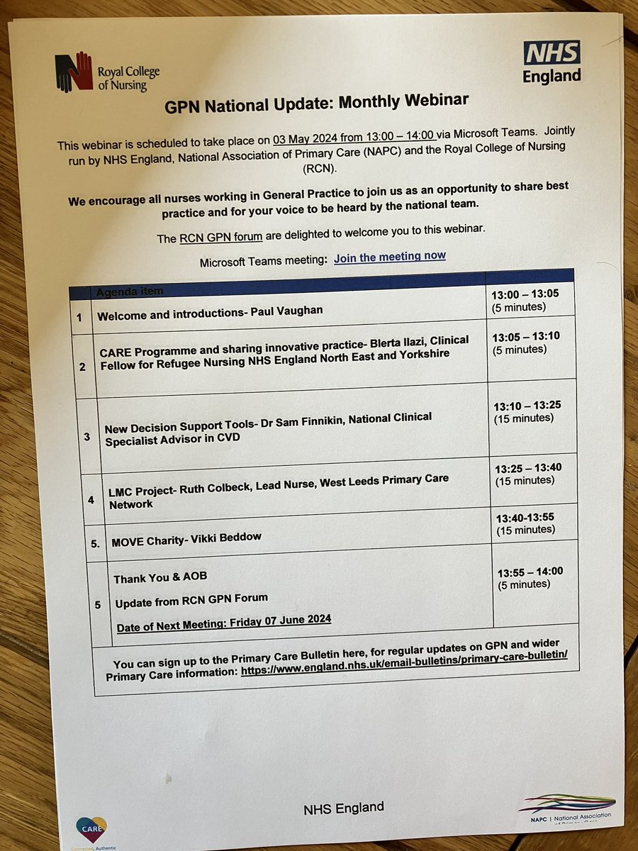 Calling all #GeneralPracticeNurses don’t forget to join us this afternoon for some fantastic speakers and the first Friday of every month for your regional and national update. ⬇️
