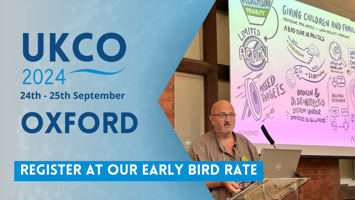 #UKCO2024 will take place from 24th - 25th September 2024 at Rhodes House, Oxford and this year's theme is 'Breaking barriers: Shaping the future of obesity prevention and management'. Register before the 30th June for early bird rates 📝ow.ly/VXcn50RgUTu
