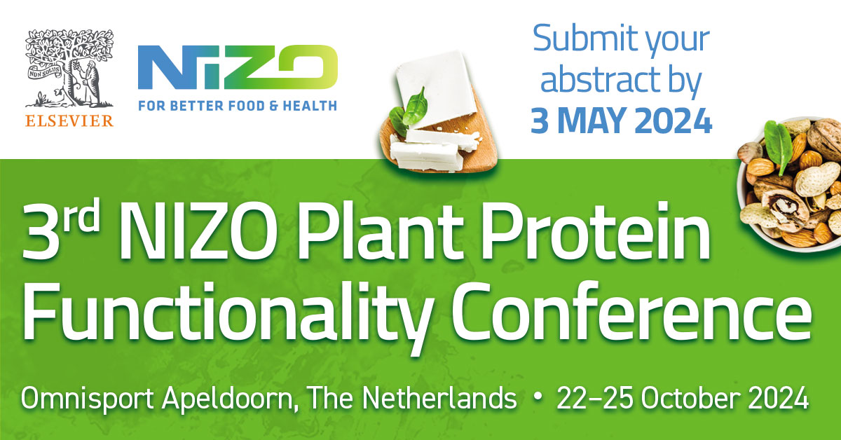 Today is the last day to submit abstracts to the 3rd NIZO Plant Protein Functionality Conference, 22-25 October 2024, at the Omnisport Apeldoorn, The Netherlands #NIZOplantprotein spkl.io/601140VVd