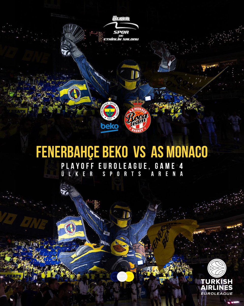 🟡🔵 FENER’İN MAÇI VAR !

Fenerbahçe Beko peut, dès ce soir, réservé son billet pour Berlin pour jouer le Final Four d’Euroleague ! 🔥

Une victoire impérative s’impose face aux monégasques afin de continuer notre belle campagne européenne. 🤌

— diffusé sur S Sports 🇹🇷 à 19h45 !
