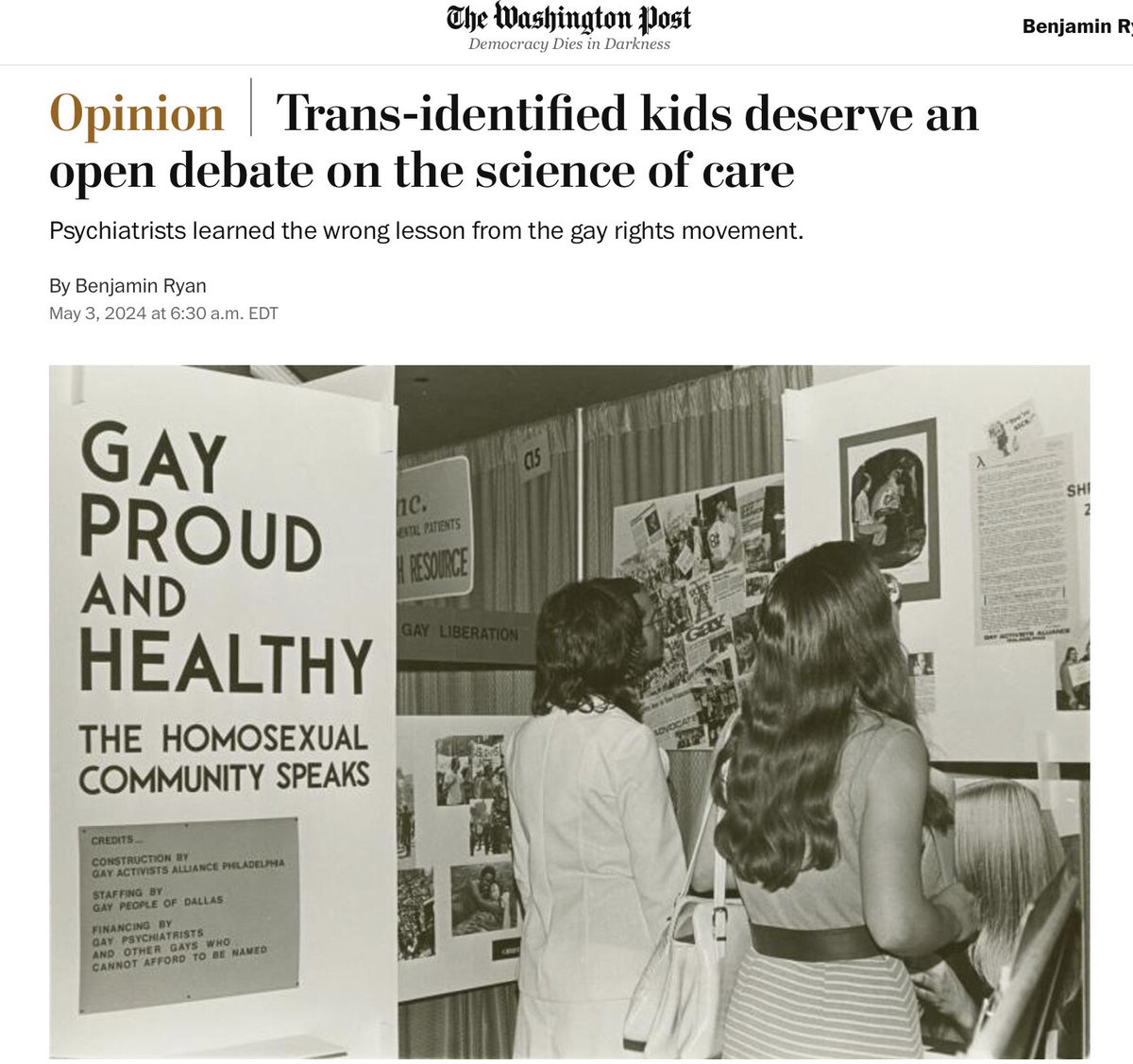 Trans-identified kids deserve an open debate on the science of care The American Psychiatric Association learned the wrong lesson from the gay rights movement, I write for the @WashingtonPost. See the 🧵⬇️for the editorial, including many citations