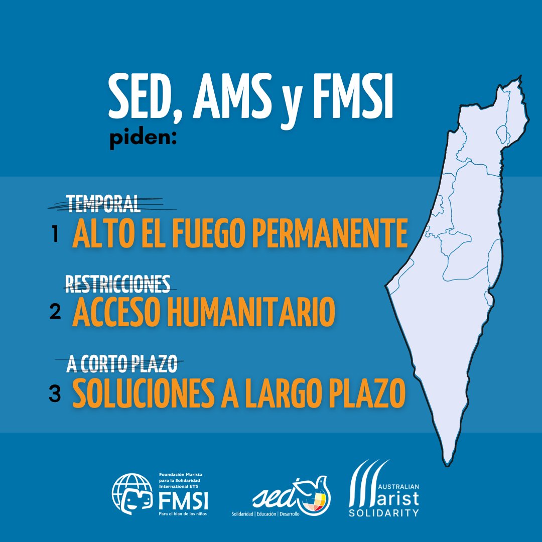 ONGD SED, Australian Marist Solidarity and FMSI urgently call for immediate international action to address the crisis in Gaza. 🇬🇧fmsi.ngo/en/marist-ngos… 🇪🇸fmsi.ngo/es/ong-marista… @fms_champagnat @ONGDSED @AusMSol #Palestine #Peace