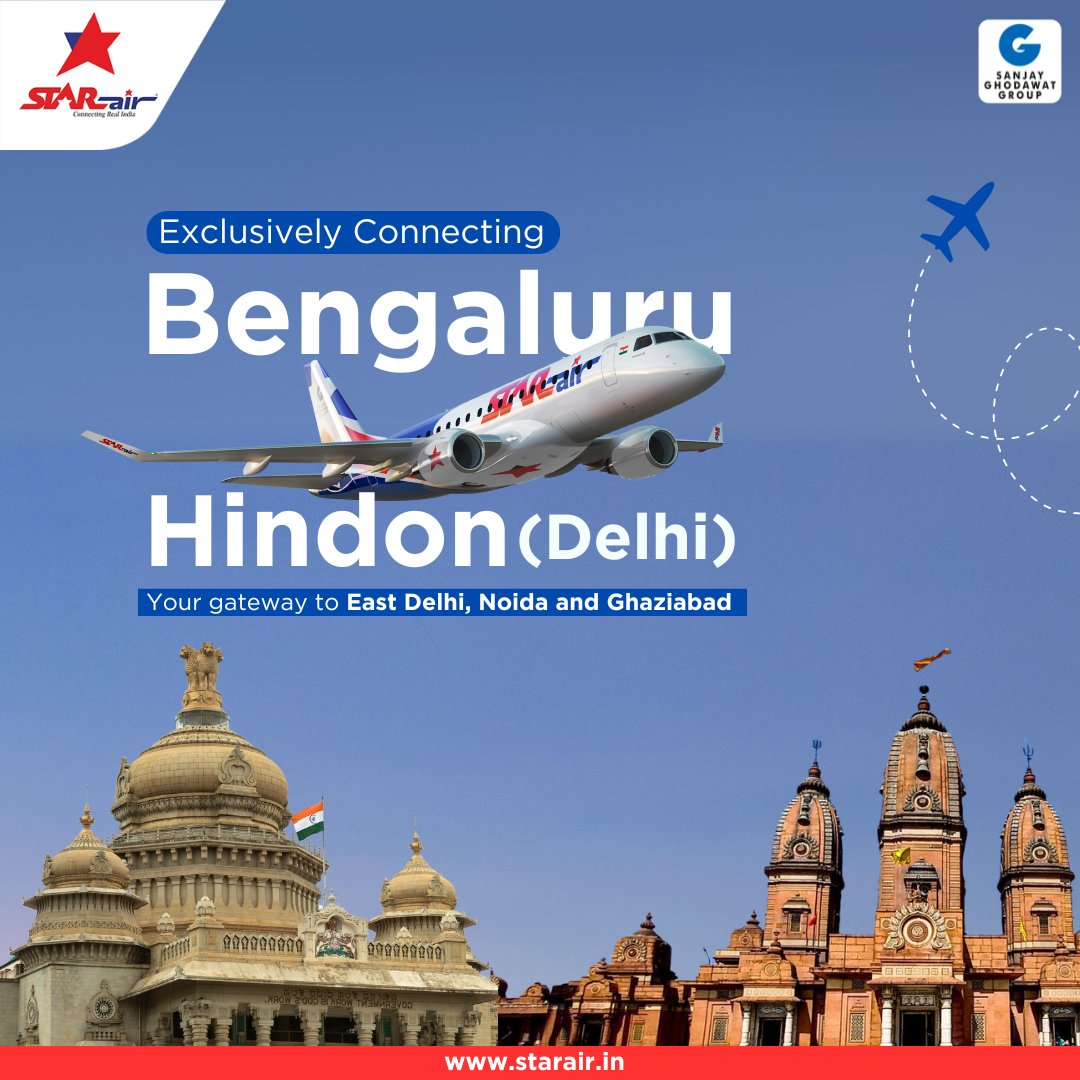 Discover seamless travel through Hindon Airport, serving as your access point to East Delhi, Noida, and Ghaziabad. #HindonConnections #NewRoute #StarAir #FlywithStarAir #StarExperience #ConnectingRealIndia #EmbraerE175 #E175 #Embraer #ExclusiveConnection #SanjayGhodawatGroup