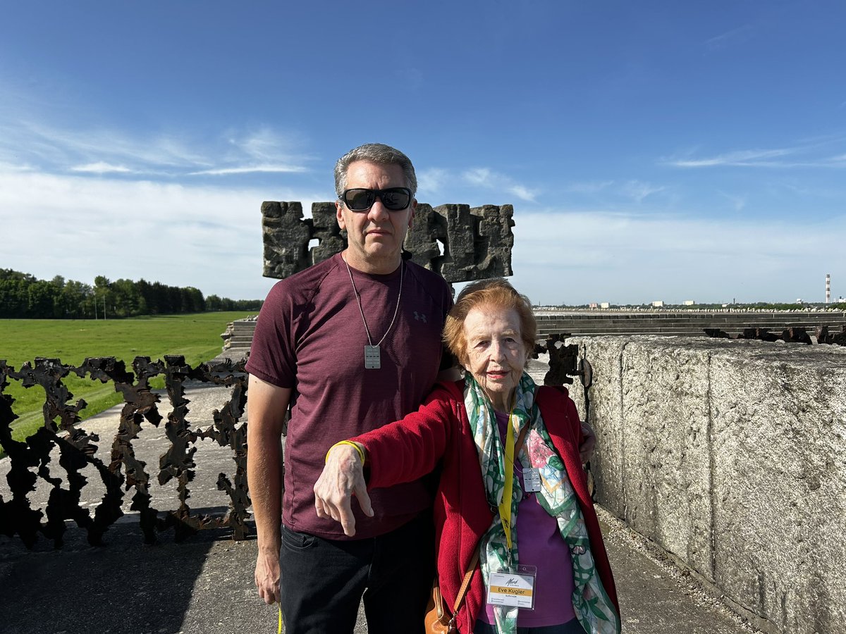 From the #Majdanek death camp in Poland, survivor Eve Kugler discussed how the #HamasNazis are similar to the German #Nazis. Wearing our #BringThemHomeNow bracelets, necklaces, & hostage pins, we remind you that #NeverAgainIsNow