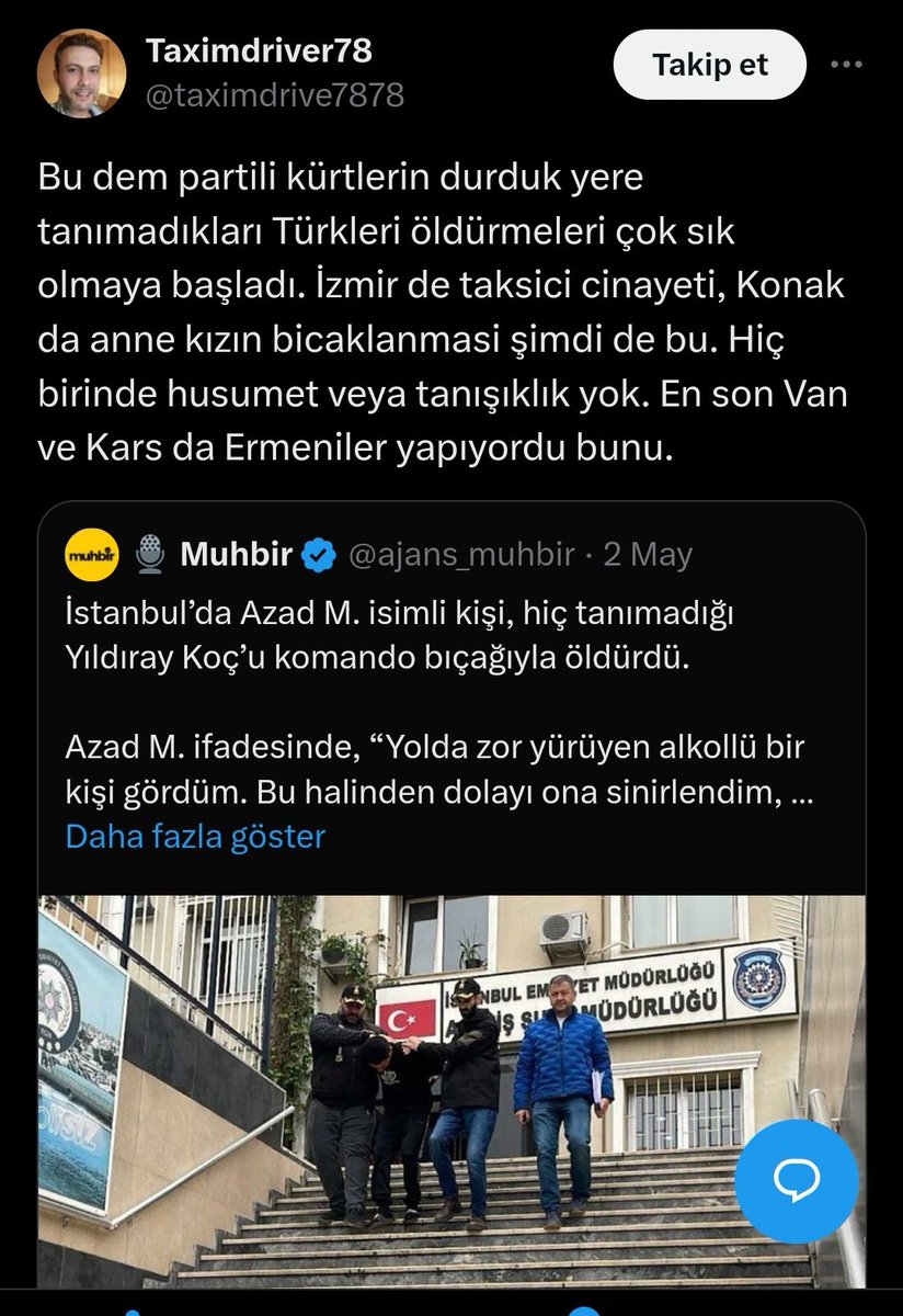 Bakın kürtlerin şehirlerde Türkleri katletmesi terör saldırısıdir. Birden başladı, toplu halde yapıyorlar, hepsinde katil kürt ve öldürdüğü Türk. Terör saldırısının tüm özelliklerini taşıyor.