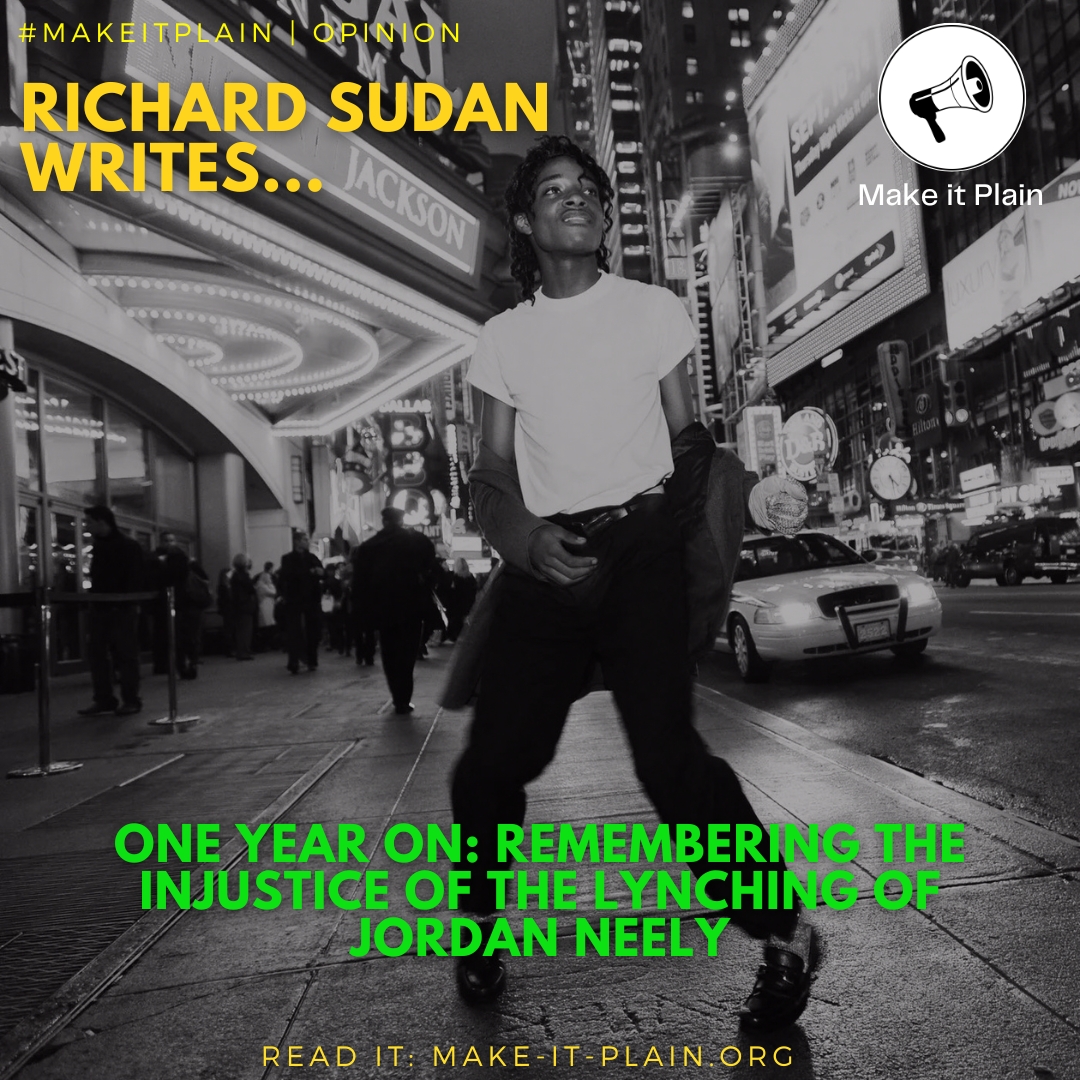 LATEST BLOG POST FOR @MAKEITPLAINORG BY @RICHARDSUDAN - 'Remembering Jordan Neely one year on from his killing reminds us that the inherent anti-Blackness at the foundation of American society is as alive today as it ever was.' - make-it-plain.org/2024/05/01/one…
