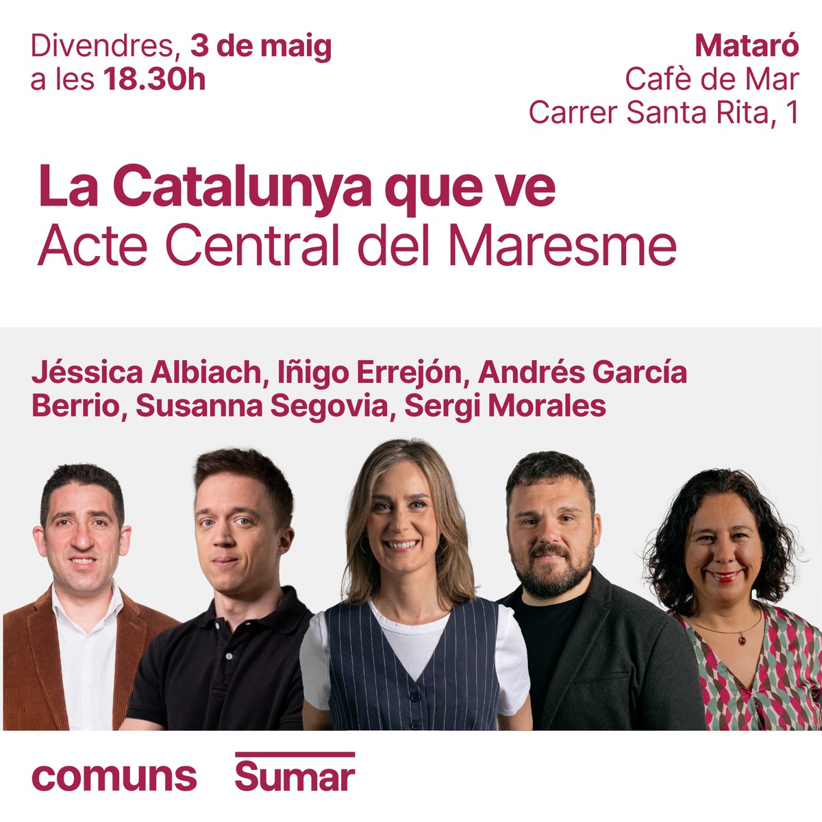 Ens veiem aquesta tarda, a #Mataró, amb l'@ierrejon, l'@andres_gberrio, la @susannasegovia i el @sergimoralesd. No hi falteu!