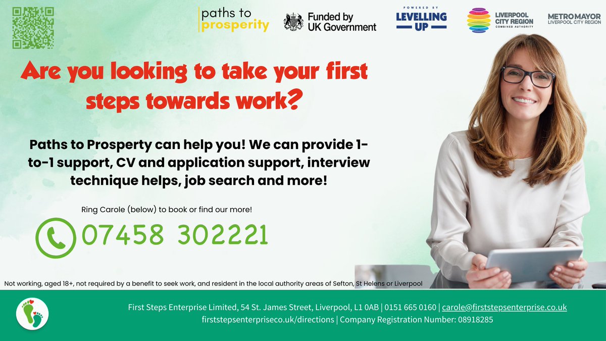 Are you looking to take your first step towards work?  Carole from our Directions team can help! Ring the number below – she would love to chat with you!  #pathstoprosperity #jobsearch #employability #lookingforwork #careers #selfemployment #beyourownboss #pathstoprosperity