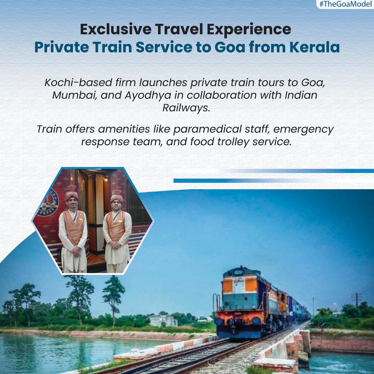A new private train service is launching from Kerala to Goa, Mumbai, and Ayodhya, offering a unique travel experience with top-notch amenities. #TheGoaModel #GoaTravel #IndianRailways
#PrivateTrain #KeralaToGoa #KeralaToMumbai #KeralaToAyodhya #TravelConvenience #LuxuryTravel