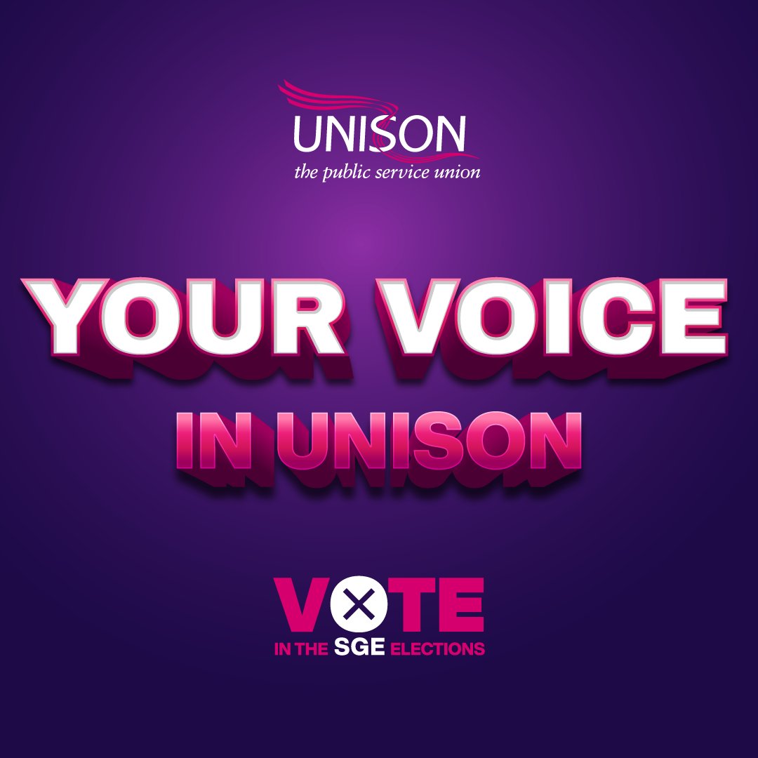 While you're waiting for the results from #LocalElections2024 there's still more voting to do for UNISON members! 📧 Check your emails or post 🗳️ Vote by post or online Vote for your voice in UNISON. #SGEelections