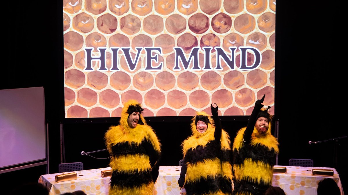 Our smelly bee costumes have landed at @machcomedyfest! 🐝 Our nearly sold-out WIP is this eve at 9.15pm, or see us put @jessicafostekew & @fatihaelghorri through their paces in Hive Mind, hosted by @kiripritchardmc, on Sat at 4pm. Tickets 👉 buff.ly/44gNu57