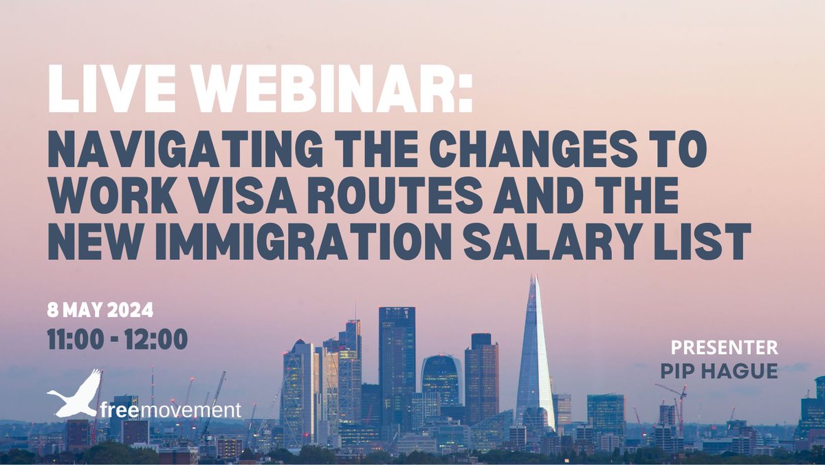Happening next Wednesday: in this live webinar we'll be giving an update on the latest changes to the UK work visa landscape. To book your ticket go to: freemovement.org.uk/product/webina…