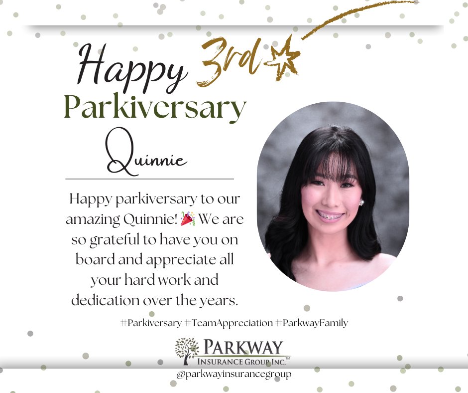 🌟 Happy 3rd parkiversary to our amazing Quinnie! 🎈Here's to many more successful years ahead! 🥳 Drop your well wishes and appreciation in the comments below! 👇 #Parkiversary #WorkAnniversary #TeamAppreciation  #ParkwayFamily
