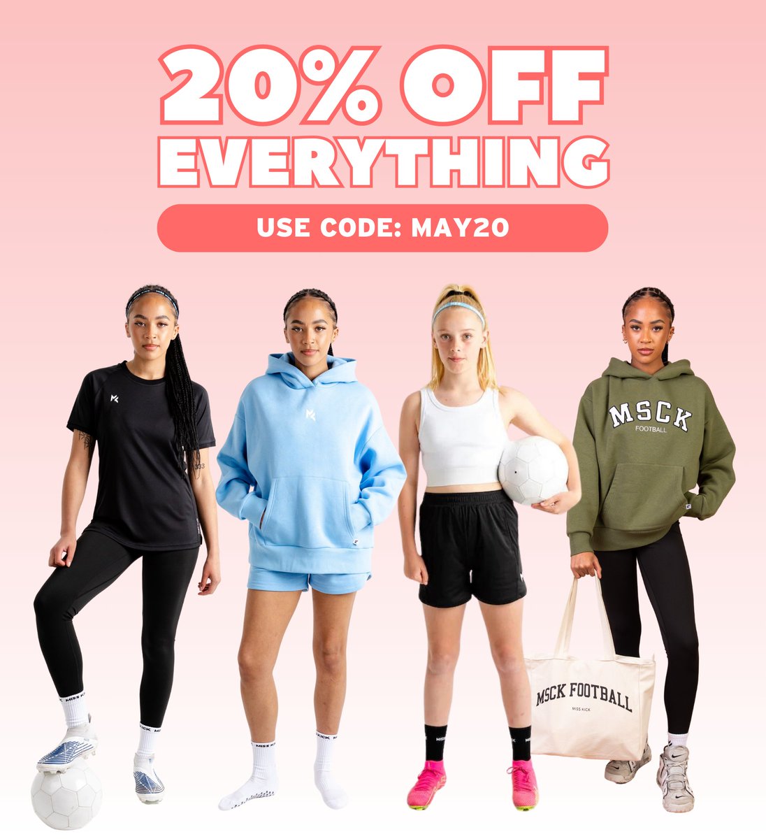 It's the bank holiday so we're treating you to 20% off everything (including sale!) our website. ✨️💛 Shop now misskick.com.