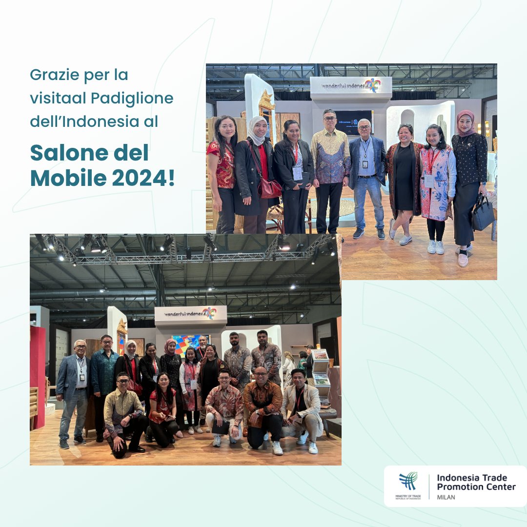 Grazie ancora per aver visitato il nostro stand al Salone del Mobile 2024. Non vediamo l'ora di presentarvi altri bellissimi prodotti artigianali indonesiani.

#itpcmilan #tradewithremarkableindonesia #indonesiainitalia #salonedelmobile #milandesignweek #mobili #archittetura