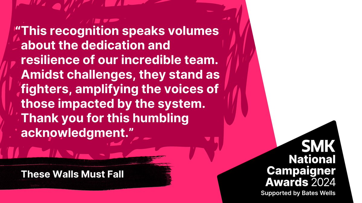 Congratulations to @wallsmustfall – shortlisted for Amplifying Voices in the #SMKAwards2024. 

Winners will be announced on 15 MAY. 

More details here smk.org.uk/awards_nominat…
#LoveCampaigning
