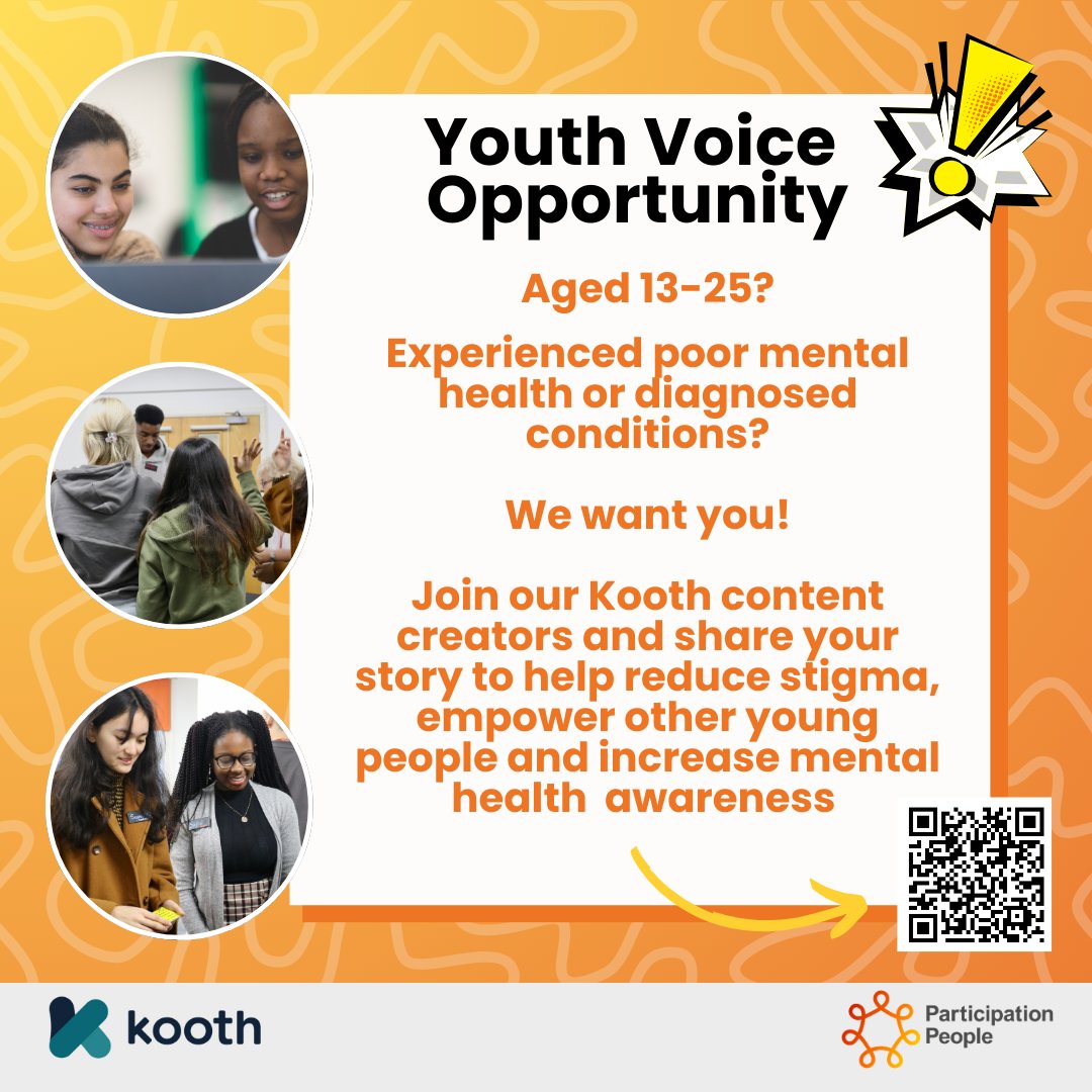 Why YOU should become a @kooth_plc Young Content Creator 

⭐  Gain skills in digital content creation, storytelling and mental health ethics 
⭐  AQA award 
⭐  Meet lots of new people and friends 
⭐  Make a difference to mental health 
⭐ Share your stories and empower others!