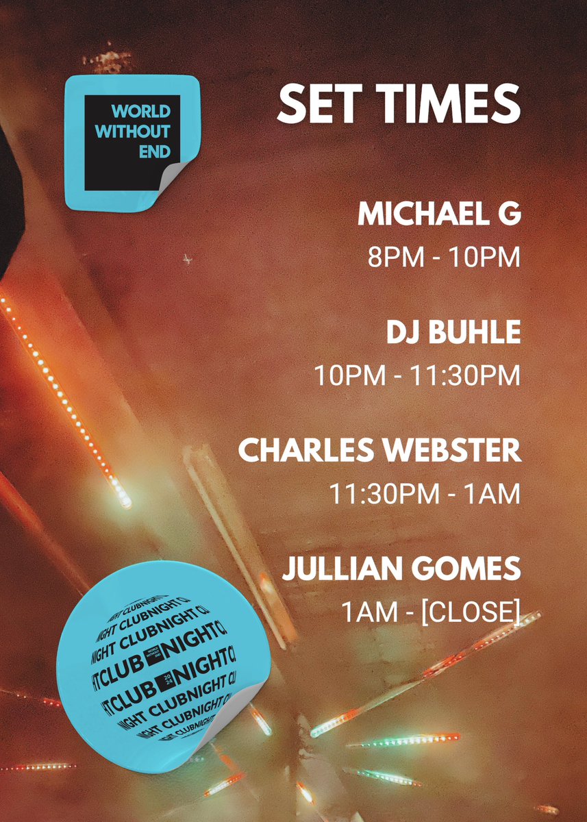 Set Times Get ready for World Without End's 'Club Night' this Saturday! Doors open at 8 PM. Arrive early to soak in the entire experience. It's your final opportunity to secure presale tickets. (Please Note: Door tickets available for R200 as well.) 🔗 bit.ly/CLUBNIGHT_MAY4…
