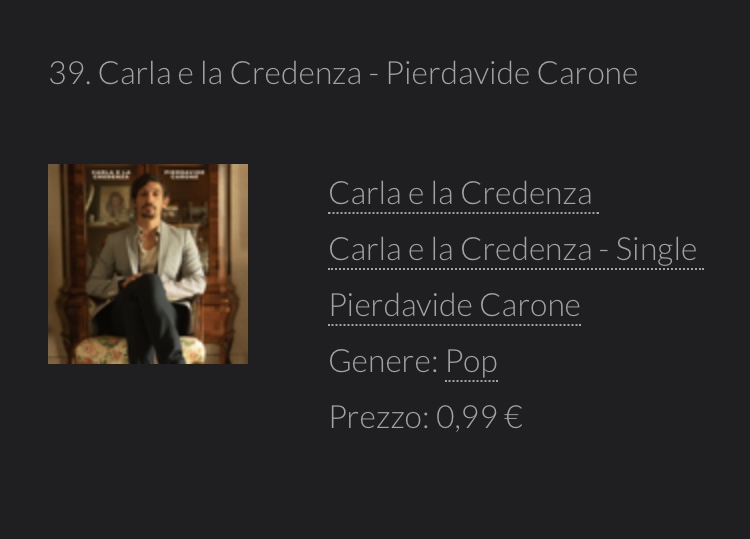 In top 50 iTunes il #newsingle di @Carone_Official !

#pierdavidecarone