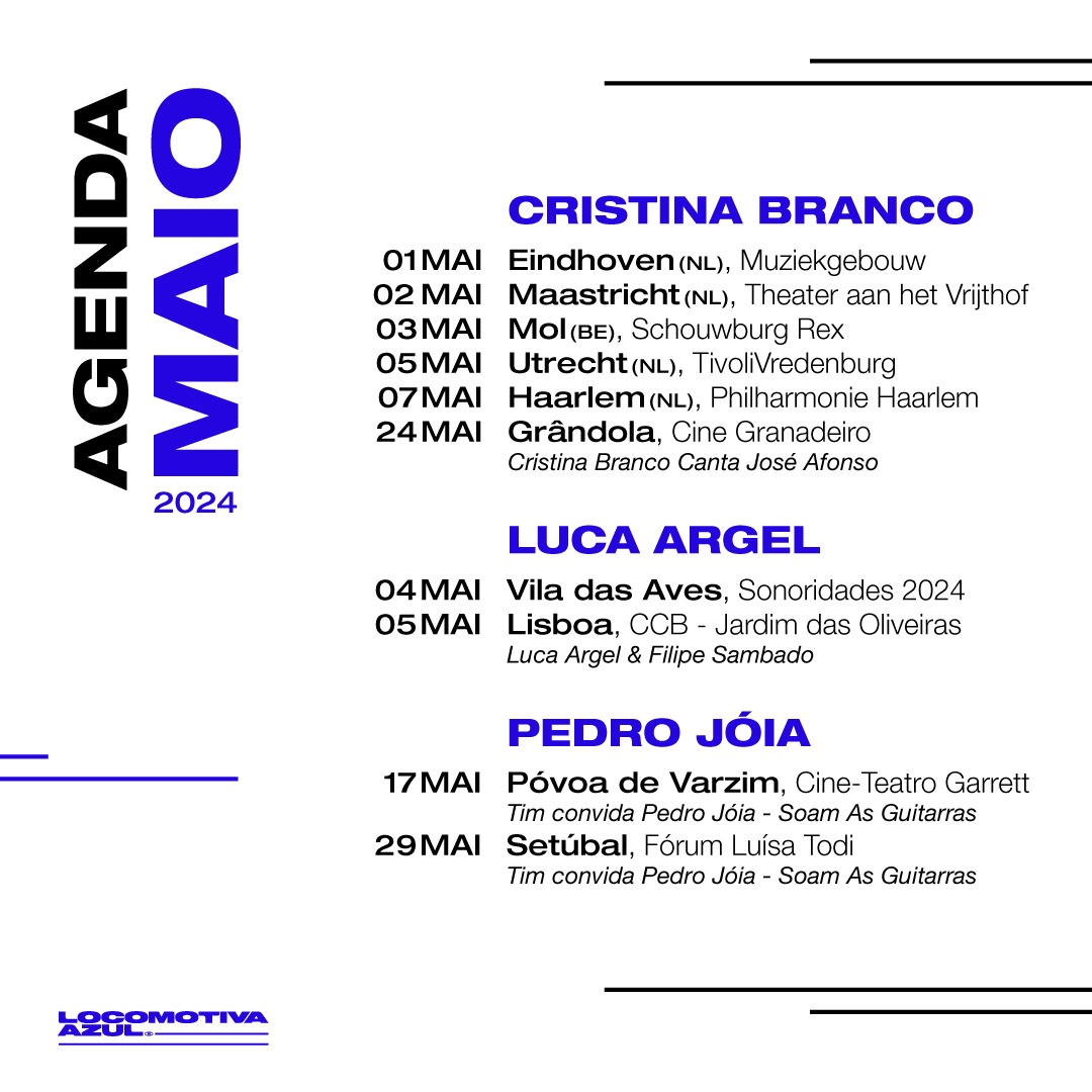 Damos as boas vindas ao mês de maio com música, claro! 🙂
#bluecomotive #CristinaBranco #LucaArgel #PedroJóia