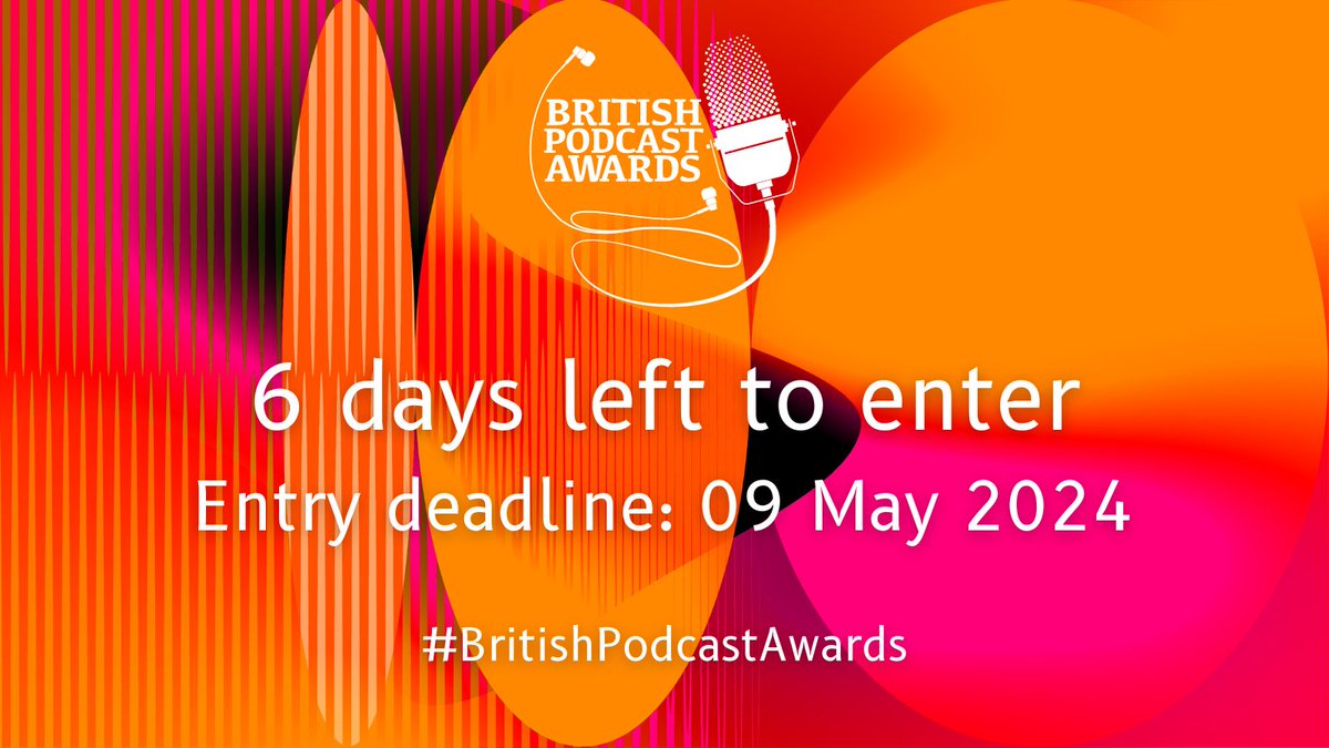 6 days left to submit your entry🚨 Enter the #BritishPodcastAwards to be seen by audiences of millions 👀 Now is the time to put your podcast in the spotlight to reach new audiences and gain the recognition you deserve 👏🎙️ shorturl.at/CFIPT